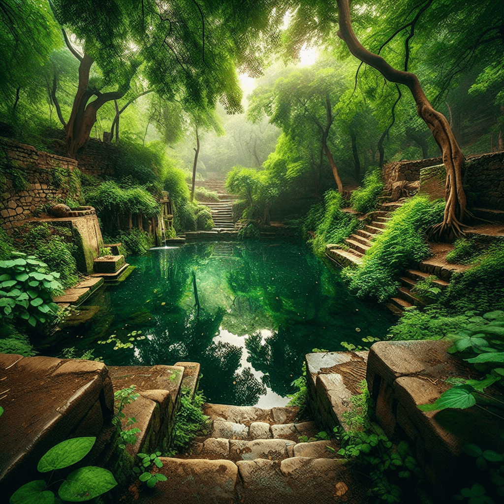 tranquil Hidden Bath Indian surrounded by trees