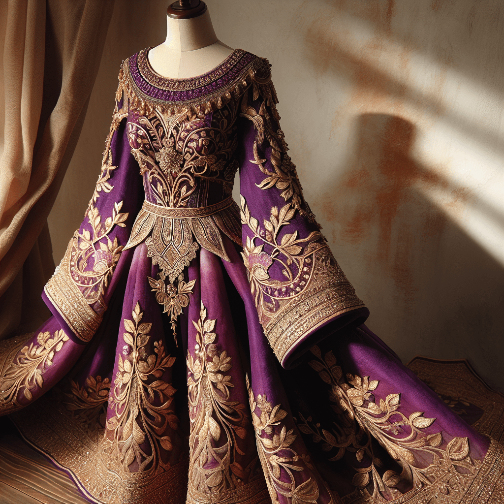 rich details of a purple Indian dress