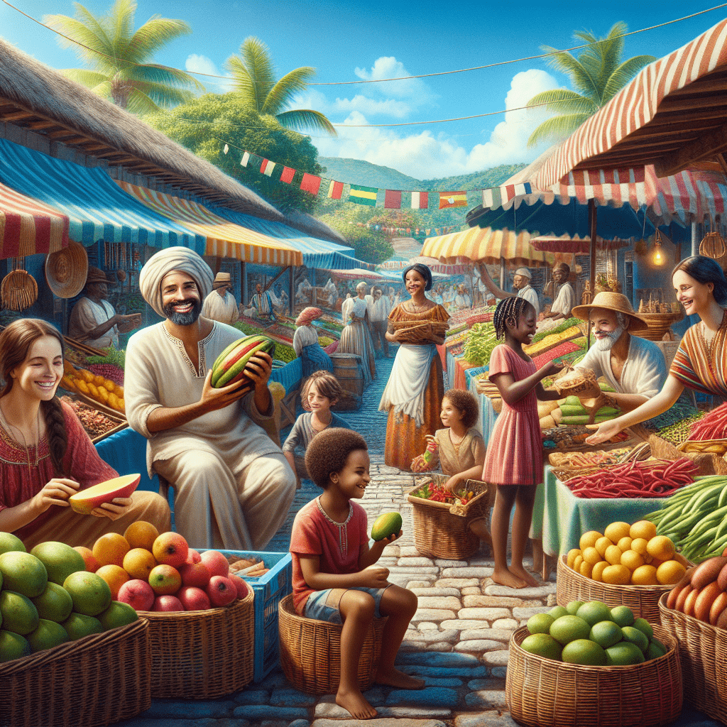 vendors and buyers at a West Indian Market